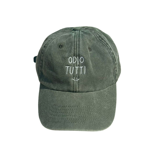 Odio Tutti :) - Cappello Visiera Ricamato Verde Militare